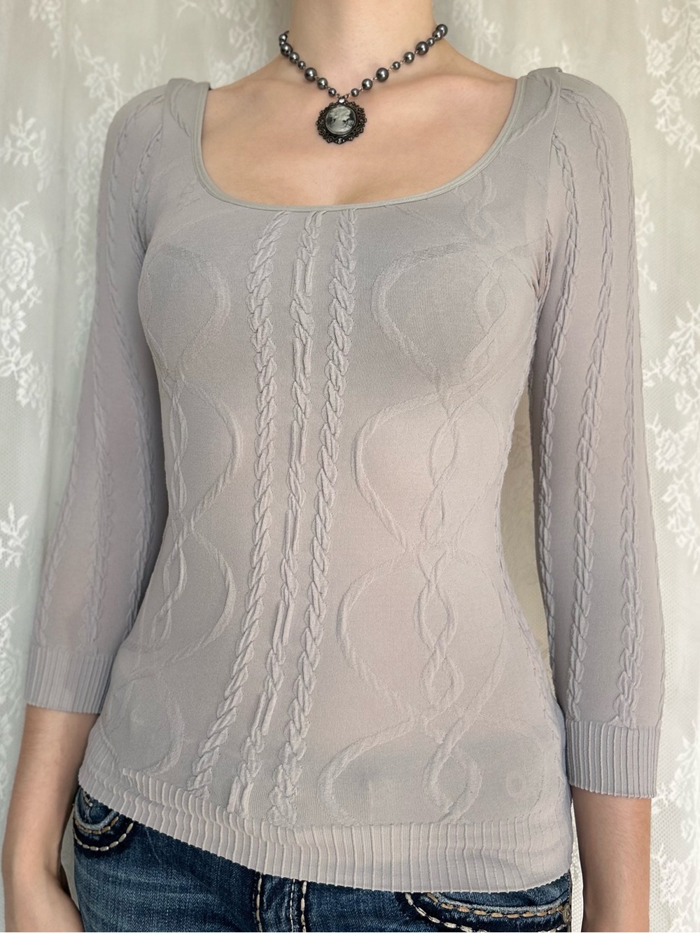 Dainty Coquette Grey Fitted Blouse